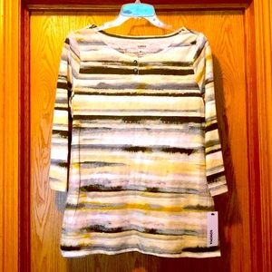 New Sonoma striped 3/4 sleeve medium cotton blend earth tone watercolor tee top